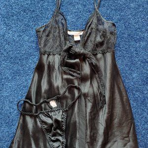 Victoria's Secret Vintage Silk Black Baby Doll Size Small